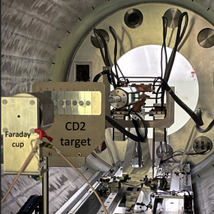 Photograph of the setup inside of ISS during the 144Ba(d,d') experiment